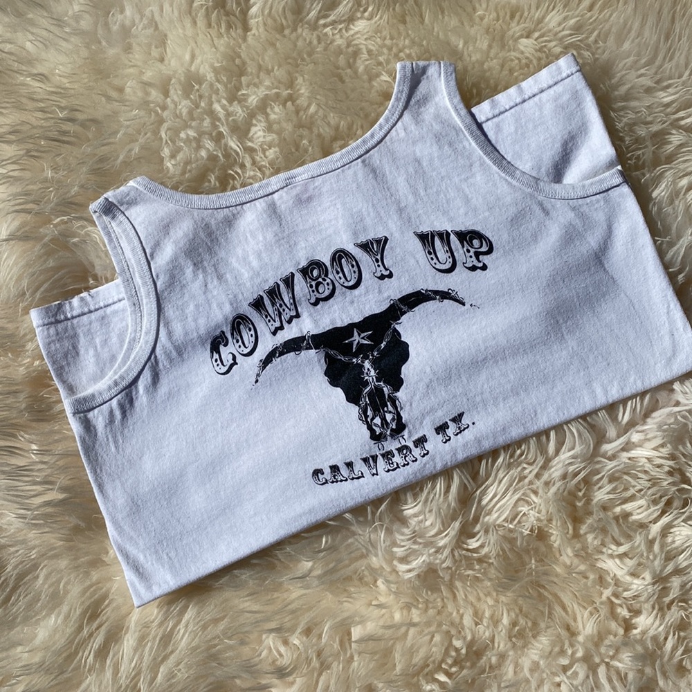 •COWBOY UP• pre-shrunk {100% cotton} white Tank